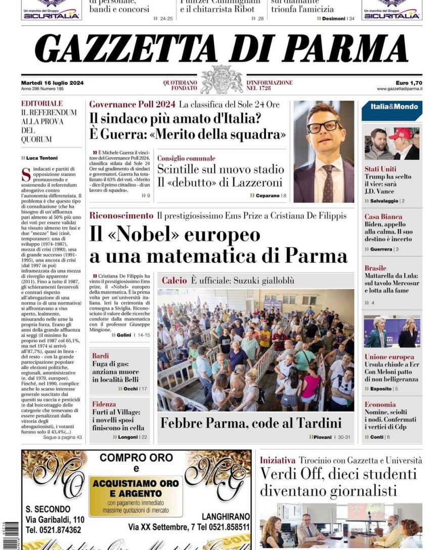 La première page de la Gazette d’aujourd’hui.