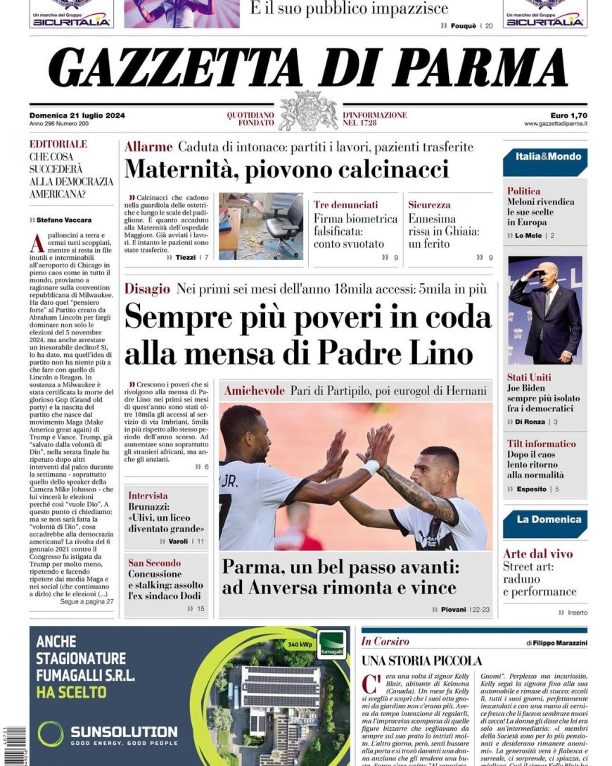 Frontseite der heutigen Gazette: Übersetzung aus dem Italienischen