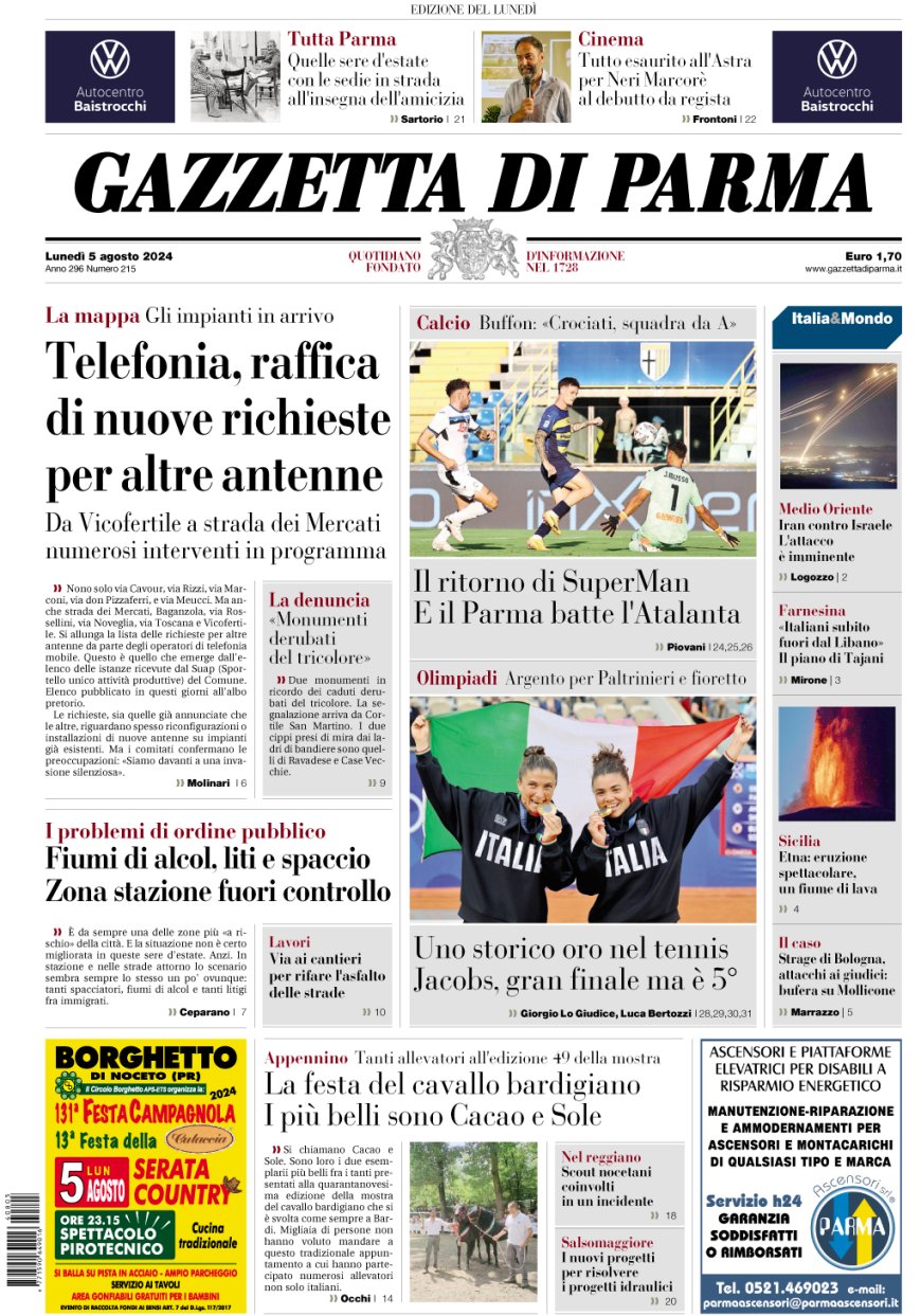 Front page news from Italy: “La prima pagina della Gazzetta di oggi”