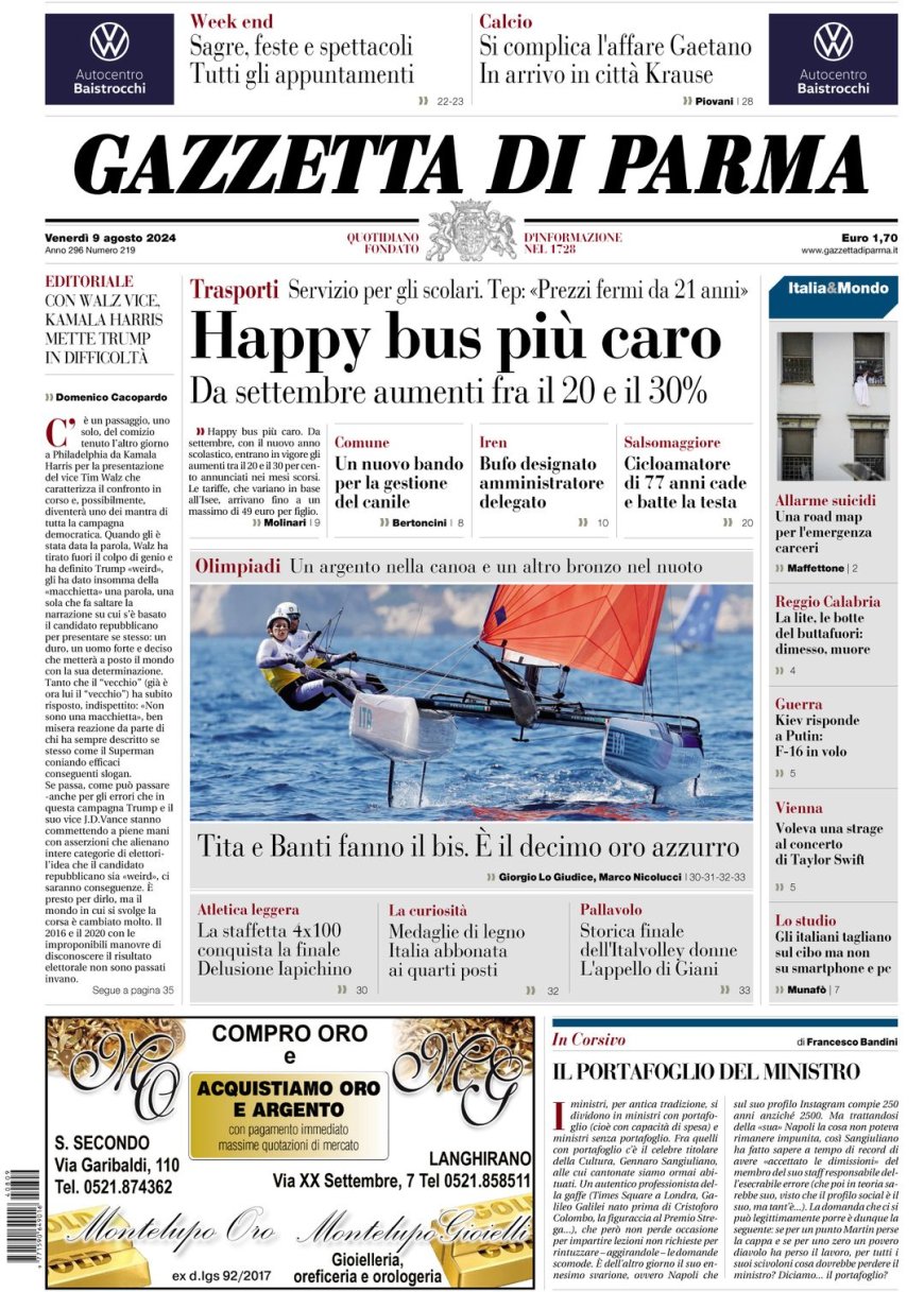 Frontseite der heutigen Gazzetta als deutsche ZeitungsetTitle: “Frontseite der heutigen Gazette”