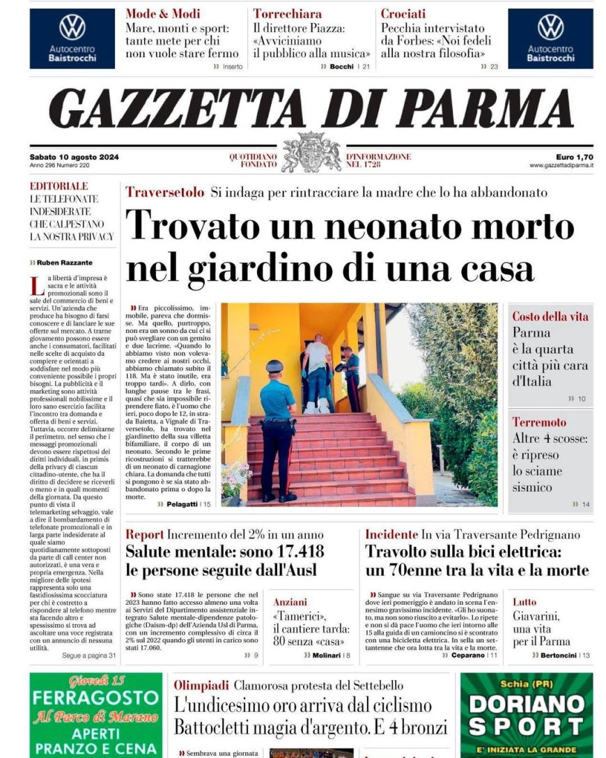 Front page of today’s Gazette: Die Schlagzeile der Gazzetta di oggi.