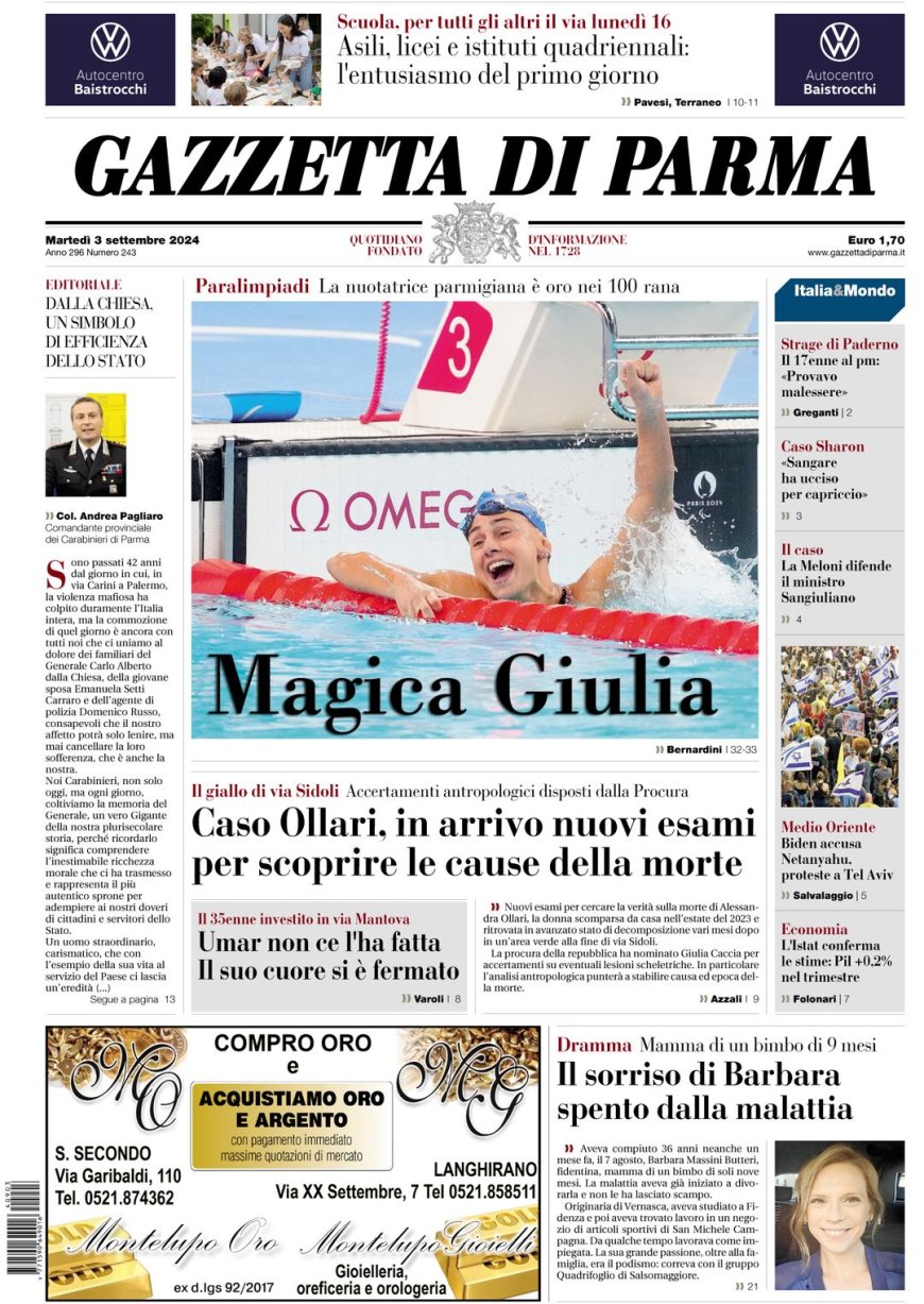 Frontseite der heutigen Gazette: Italienische Schlagzeilen auf Deutsch übersetzt