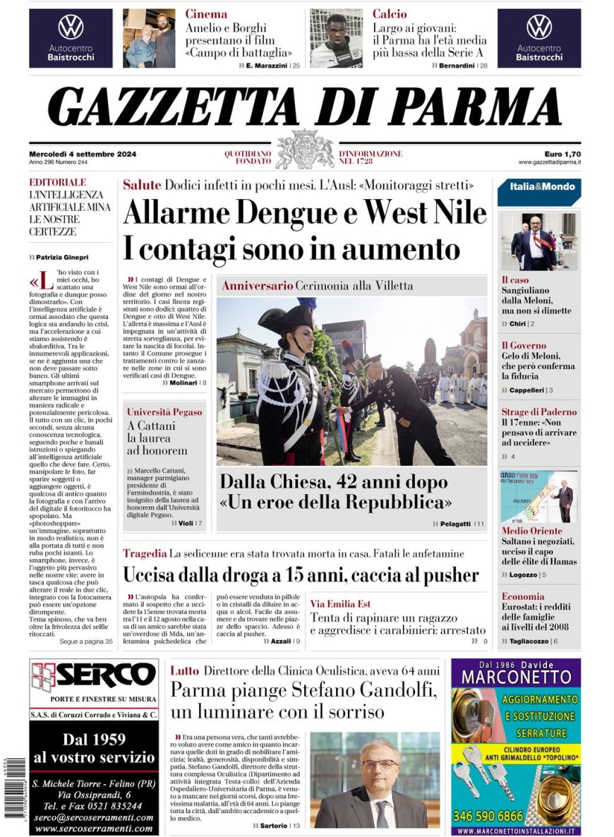Front page of today’s Gazette in Italian photographed and translated