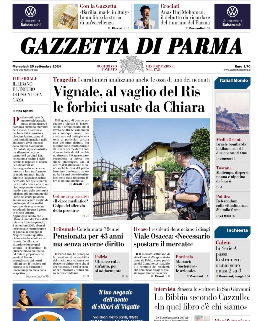 Front page of today’s Gazette in Italian translates to “La prima pagina della Gazzetta di oggi”